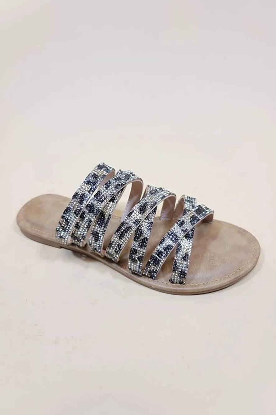 NEW LET'S SEE STYLE women's jungle rhinestone strappy sandal in leopard